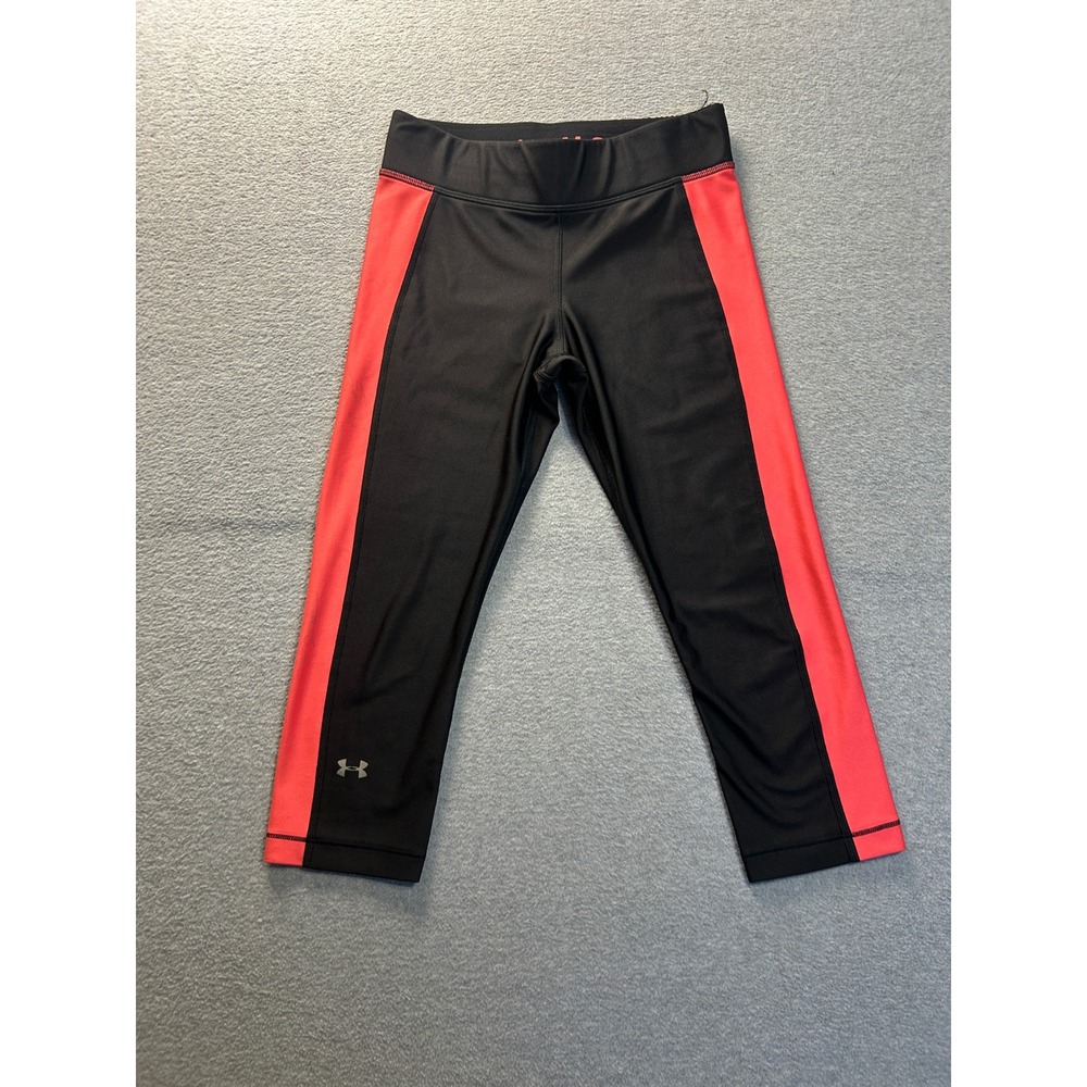 Under Armour Capri Leggings Womens Medium Black Coral HeatGear Compression Yoga
